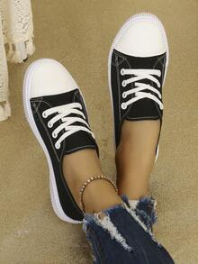 Giày thể thao nữ màu đen, giày vải cổ thấp, giày sneaker vải nữ, giày thể thao thời trang nữ, giày lười, giày tennis thường ngày - màu đen - Xem 4