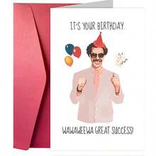 1pc Funny Creative Birthday Card, "Wawaweewa You've Achieved Great Success!" Humorous Birthday Card, Suitable For Boyfriend/Girlfriend, Happy Birthday, Back To School Supplies - Multicolor - View 1
