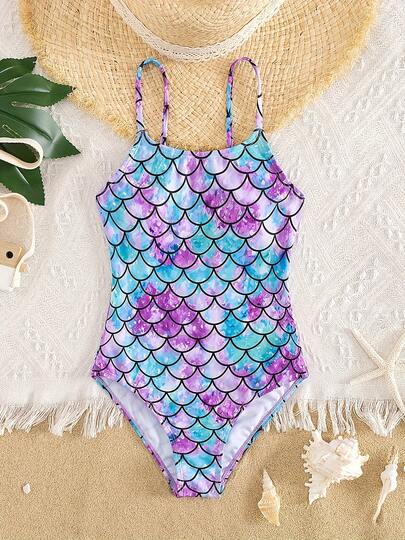 Fashionable & Cute Digital Print Knit Camisole Romper, Suitable For Summer Beach Vacation Bikini Wear