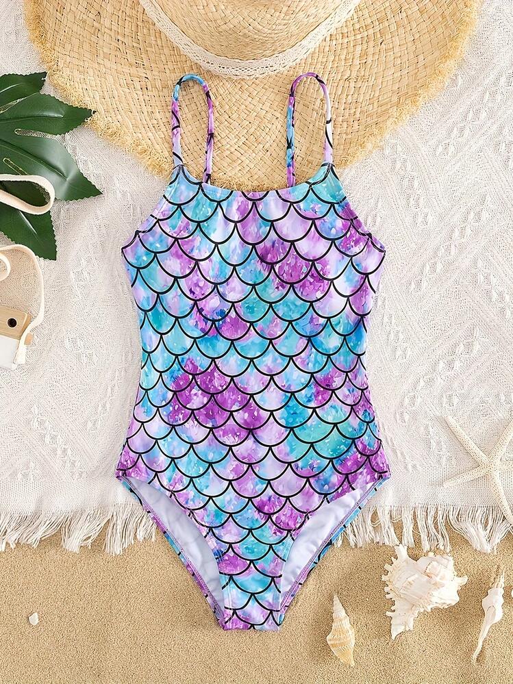 时尚可爱数码印花针织吊带连体衣，适合夏季海滩度假比基尼穿着 - 彩色 - 查看 1