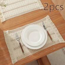1pc/2pcs/6pcs Bohemian Style Woven Placemat, Simple Dining Mat With Tassel Edging, Food Plate Insulation Pad - Multicolor - View 9
