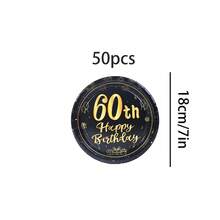 10入/20入/40入/50入 60歲生日裝飾 中性款 黑色與金色 Happy 60th 7英吋與9英吋紙盤 餐具 適用於60歲生日派對 女性男性 60週年紀念復古一次性甜點盤 - 彩色 - 查看 9