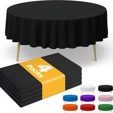 Plastic Table Cloth Disposable 4/8 Pack, 84'' Round Table Cloths, Party, Picnic, Wedding, Decorative Tablecloths, Round, White Plastic Cover, Leakproof & Sturdy, White - màu đen - Xem 10