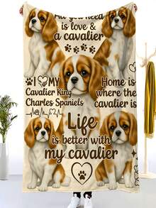 Cavalier King Charles Spaniel Themed Polyester Blanket, Soft Rectangular Dog Print Throw Blanket For Bedding And Home Decor - Ideal Gift For Cavalier King Charles Spaniel Lovers - Multicolor - View 6