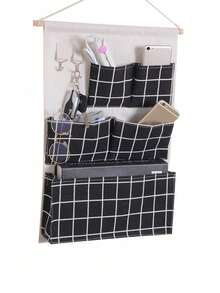 1pc 5-Pocket Linen Hanging Storage Bag With Dual Hooks, Bathroom/Dorm Room Organizer, Wall Mounted Wardrobe Hanging Storage Bag - Multicolor - View 14