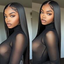 NATAN 26" Straight HD Lace Front Wig 130% Density 13x4 Sheer Lace With Hair - Natural Black Layered Synthetic Hair For, Unisex & All Ethnicities, Synthetic Lace Front Wig, Versatile Hairpiece | Sleek Hairpiece - Natural & Black - View 1