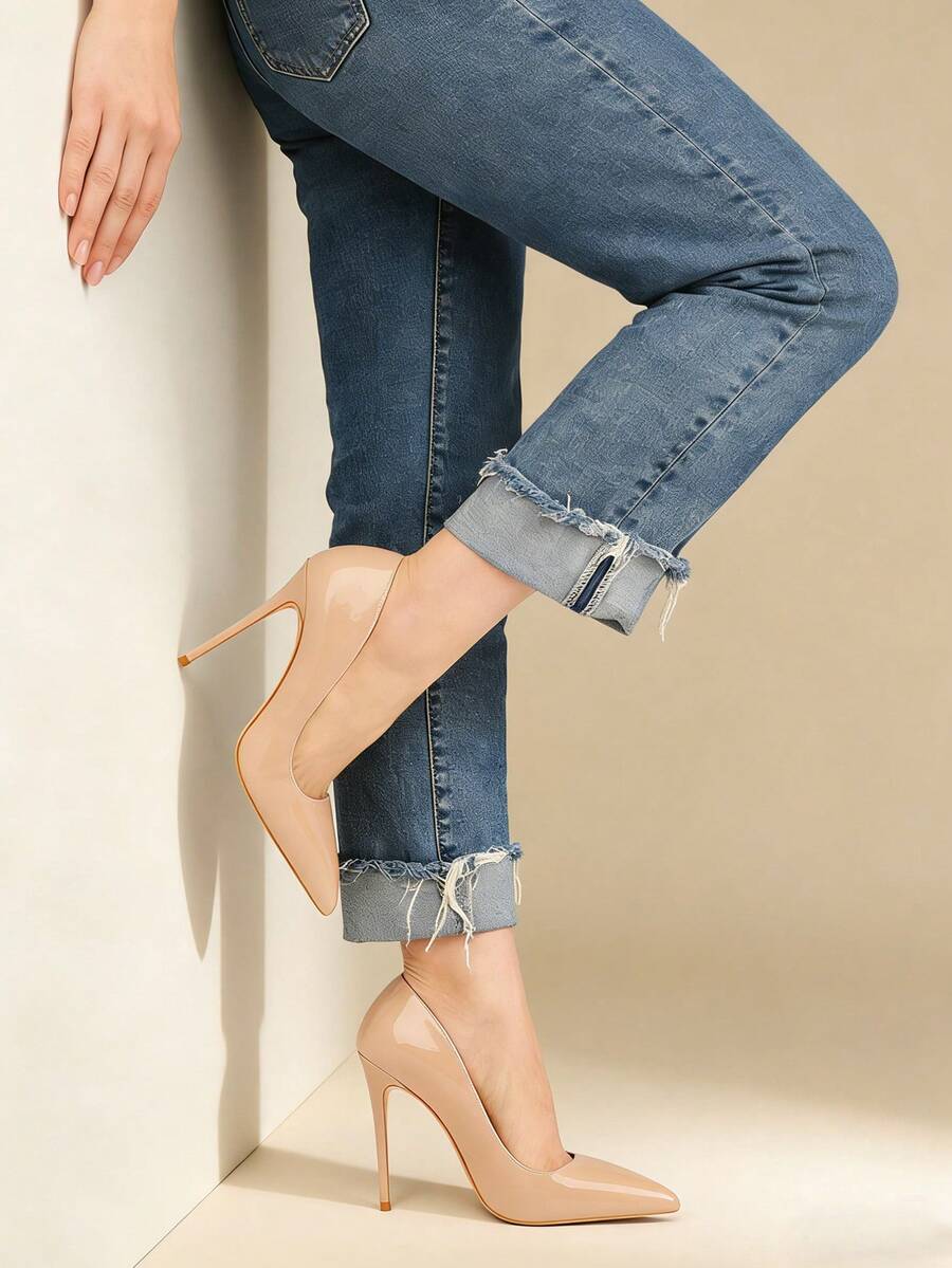 Ziheels Elegant 12cm/4.72" Stiletto High Heels For Women Patent Leather Pumps Heels Sexy Pointy Formal Dress Shoes - Patent-2024Nude - 查看 1