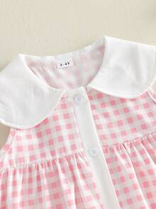 Toddler Girls Strawberry Dress Strawberry Embroidery Doll Collar Sleeveless Princess Dresses Checkered Pattern Layered A-Line Tank Skirt For Baptism Wedding Birthday Party - 粉色 - 查看 3