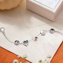 两件套个性化手链项链脚链套装，可定制照片吊坠，含诞生石名字手链吊坠、照片项链吊坠和照片脚链吊坠，心形/圆形/方形珠子可选，送给女儿、女友、妻子、闺蜜的礼物，时尚、秋季、简约、休闲、复古、朋克风格，可定制、个性化、独特 - 銀色 - 查看 3