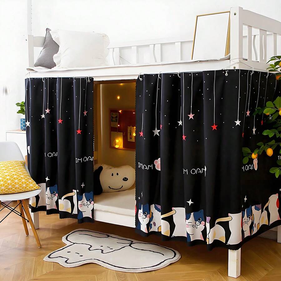 1pc Star Print Small Curtain For Privacy Decoration, Suitable For Bedroom, Dormitory, Single Bed - Multicolor - View 1