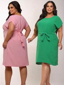 Beautiful, Casual, Elegant Dress With A Knot Detail And Belt. - 寶藍色 - 查看 2