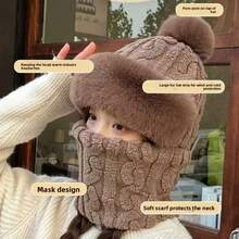 Cartoon Bear Plush Hat, Ear And Neck Protection, Cute Winter Hooded Hat, Comfortable And Warm Brimless Cap - Multicolor - View 4