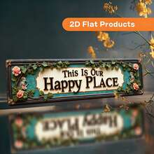 1pc 2D Vintage "This Is Our Happy Place" Metal Wall Decor - Green & Rose Accents - Sturdy Farmhouse Style Iron - Pre-Drilled Easy Hanging - Perfect Housewarming Gift, For Home, Office, Porch - 9.91x39.88cm - No Wiring Needed, Floral Design, Solid Construction, Motto Plaque, Home Decor, 2D Flat - Multicolor - View 4