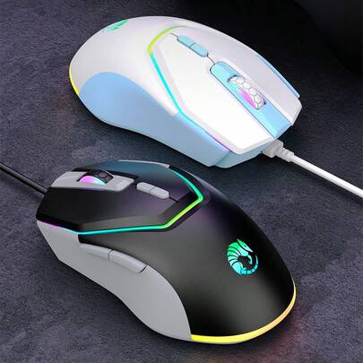 Ratón con cable y retroiluminación colorida, ratón óptico USB ajustable de 3200 DPI, plug and play, adecuado para el hogar, la oficina y los juegos, ratón para juegos con retroiluminación LED, compatible con escritorio y portátil, sensor óptico de alto rendimiento, diseño duradero, perfecto para jugadores y usuarios de PC