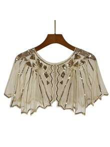 Khăn choàng dạ hội đính cườm và kim sa kiểu thập niên 1920, khăn choàng cô dâu. - Màu mơ nhạt - Xem 2