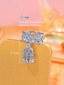 1件精美设计女士镀银立方氧化锆流苏戒指，立方氧化锆流苏吊坠饰品，适合婚礼、订婚、宴会、选美、派对、舞会、新娘、伴娘、女士、女友礼物 - 1pcs of Ring - 查看 6