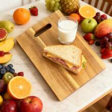 Tabla de cortar de madera, tabla de cortar rectangular de madera sólida, adecuada para carne, queso, pan, verduras y hierbas, tabla de cortar de madera dura gruesa para bistec, tabla de cortar de frutas, tabla de cortar de madera portátil, tabla de cortar de madera sólida simple, utensilio de cocina - Café integral - Ver 9