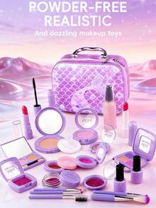 3-6+ Years Old Girls' Pretend Play Makeup Set, Mermaid Handbag, Gift Toy, Not Real Cosmetics - Purple - View 5