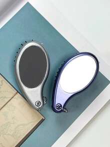 三合一便携式美发梳，配有珍珠链、镜子和扁平梳齿，可折叠，两用，带按摩功能，时尚气垫梳，适合所有发质，旅行和日常必备，可爱吊坠礼品，派对小礼物 - 彩色 - 查看 5