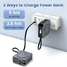 Portable charger for wall plug AC, magnetic wireless power bank with 6-in-1 integrated cables, 10000 mAh battery, 22.5 W Type-C input and output for fast charging - Gris - Ver 6