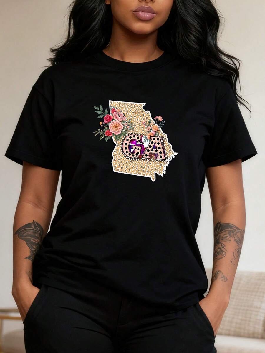 Leopard Georgia Tee Floral State Pride Bella Canva-3 - Đen 4 - Xem 1