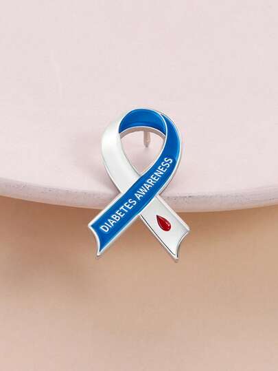 1 Pc Awareness Ribbon Theme Enamel Pin Diabetes Identifier Classic Blue White Color Design Disease Advocacy Style Decorative Brooch For Clothing Backpack Ideal For Public Campaign Participants And Health Conscious Individuals