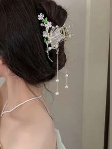 1pc Faux Pearl Rose Hair Claw Clip, Suitable For Everyday Wear Fashion Hair Clip Elegant Hair Accessories - Gold - View 5