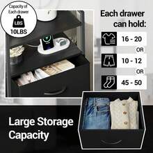 Bedside Table, Side End Table With 4 Fabric Storage Drawers, Bedside Cabinet With Open Storage Shelf, Nightstand For Bedroom, Livingroom, Office - màu đen - Xem 7