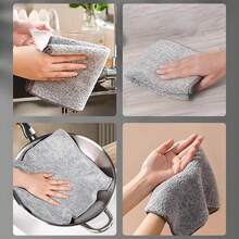 1/5/10pcs Bamboo Charcoal Fiber Kitchen Cleaning Cloths, Dish Rags, Absorbent Thickened Dishcloths, Household Cleaning Supplies - Black and White - View 7