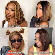 36 Inch Honey Blonde Ombre Lace Front Wig Human Hair Brazilian Virgin Straight Lace Front Wigs Human Hair 250% Density Colored Human Hair Wig 13x4 HD Lace Frontal Wig For Women 4/27 Colored Pre Plucked With Baby Hair - S4/27 - 查看 6
