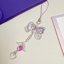 1个可爱多彩蝴蝶结、天使翅膀、心形手机挂饰、钥匙扣、挂绳 - 彩色 - 查看 5