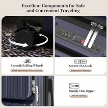 YSTYLE Multi-Functional Three-Piece Carry-On Luggage Set, Suitcase, Ultra-Light Hardside Suitcase Made Of ABS+PC Material Equipped With TSA-Approved Locks And Four Double-Sided Spinner Wheels - Dark Blue - View 4