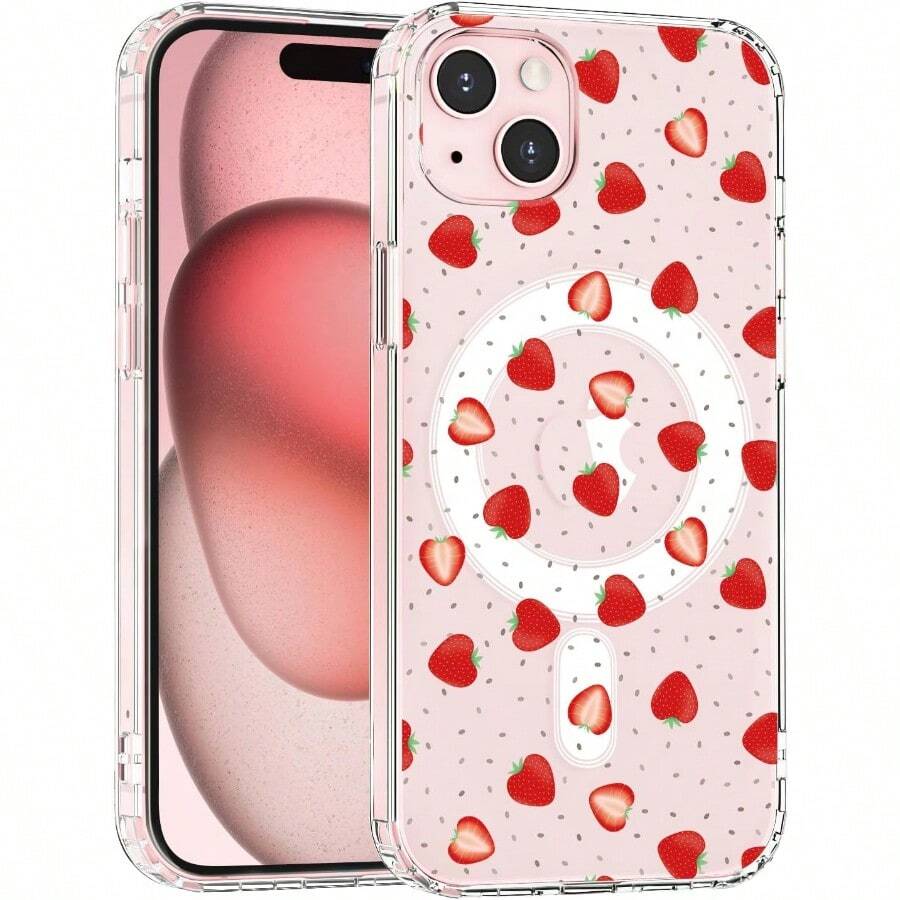 Clear Cute Case For IPhone 17 Pro Max(Compatible With MagSafe), Transparent Phone Cover Hard Acrylic Back & Soft TPU Edge, Magnetic Case For Women Girls | Compatible With IPhone 17 Air 16 15 14 13 12 11 X/XS Max Pro Plus - 草莓 - 查看 1