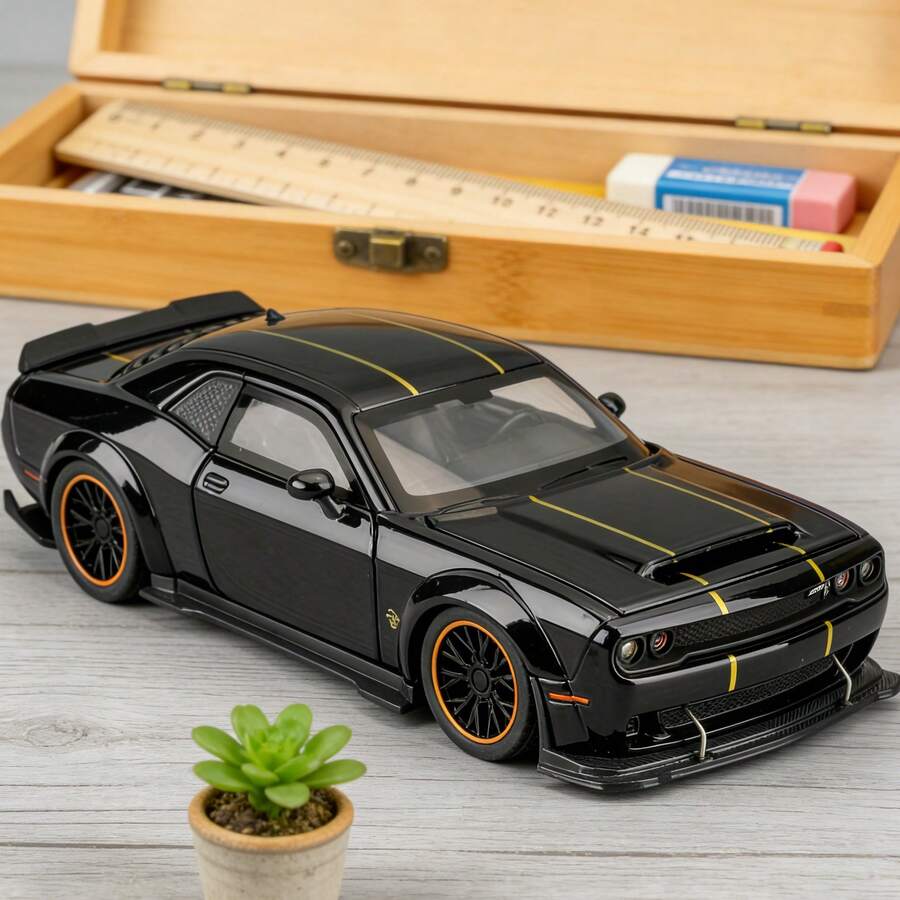 1:32 Zinc Alloy Chevrolet Camaro Sedan Model, Collectible Die-Cast Toy With Openable Doors, Exhibition-Grade Realistic Static Display Ornament, Highly Detailed Home Desktop Decoration, Birthday & Christmas Gift For Kids And Collectors - 黑色 - 查看 1