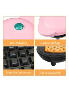Waflera Eléctrica Para Waffles En Forma De Corazon Portatil ,i de 350 vatios y 4 pulgadas con revestimiento antiadherente en forma de corazón rosa, horno para hacer wafles, pasteles de huevo con burbujas, desayuno en forma de corazón, electrodoméstico de cocina - Tipo de Enchufe A USA (110-127V) - Ver 5