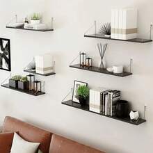 1pc (With Hook) Partition Wall Shelf, Floating Shelf, No Drill Wall Mounted Shelf, Suitable For Bedroom, Study, Living Room, Bathroom, Kitchen And Decorative Wall Rack, Also For Storage Organization - Black - View 3