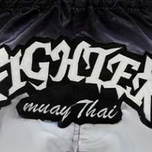 Embroidered Black Boxing Shorts, New Men's Muay Thai Shorts, MMA Shorts, Sports Shorts For Competition And Training Spring - Black and White - View 5