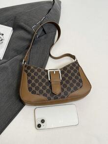 复古时尚小众单肩腋下印花通勤包，款式时尚，品质上乘。 - 棕色 - 查看 7