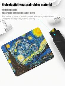 加厚方形梵高星空鼠标垫，橡胶防滑办公鼠标软垫，家用电脑键盘垫，表面光滑，可精准操控鼠标，触感舒适，适合长时间工作/游戏，便携式电脑办公桌垫 - 彩色 - 查看 3