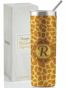 Giraffe Gifts With Initial, 20oz Insulated Stainless Steel Tumblers With Lids And Straws, Perfect Gifts For Giraffe Lovers, Girls, Women For Christmas & Birthday - R - View 13
