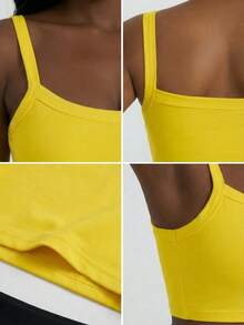 女士纯色宽肩带休闲背心，春夏日常穿搭必备，百搭单品，适合度假、夏季穿着，无袖上衣 - 黃色 - 查看 9