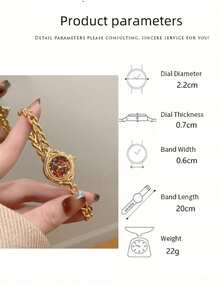 1pc Oval Bamboo Strap Women's Watch, Adjustable Gold-Tone Band, Elegant & Versatile Quartz Wristwatch, Suitable For Daily Wear, An Ideal Daily Matching Gift - 金色 - 查看 9