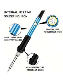 Kit de soldador con herramientas, puntas y 5 soldadores,Set de Soldador Eléctrico Azul, 110V US,de soldadura eléctrica de 60 W, Kit Completo de Soldadura con Bolsa de Transporte, alambre de soldadura con estuche de transporte, para usos múltiples y mantenimiento,19P (azul) - Tipo de Enchufe A USA (110-127V) - Ver 6