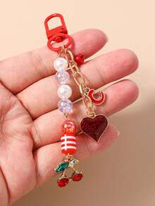 1pc Beaded Star Keychain, Cherry Heart Keyring, Keychain, Girl Bag Charm - Multicolor - View 4
