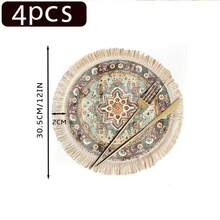 1/4/6件装中东节日系列，多瓣星形图案，几何花卉设计，镂空边框，餐垫/咖啡杯垫，优雅的斋月月光圆形餐垫/杯垫，涤纶材质，花卉边框，可手洗 - 餐桌理想之选 - 彩色 - 查看 17