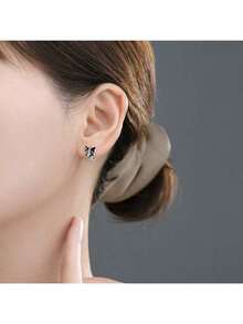 1 Piece Of Sterling Silver New Black Bow Earrings For Women With Micro-Inlay Design Classic Fashion Temperament Sweet Earrings