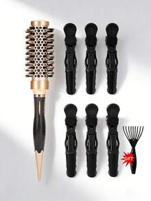 1 Set Gold Ceramic Round Hair Brush, High Heat Resistant Styling Brush, Suitable For Voluminous, Curly And Straight Hair, Women's Travel Essential, Portable, Professional Hairstyling And Hair Care Tool, Gentle Hair Care - Multicolor - View 8