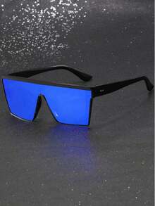 1 Pair Men's Acrylic Geometric One-Piece Flat Top Fashion Glasses, Fashionable - Blue - View 1