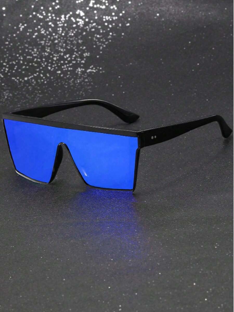1 Pair Men's Acrylic Geometric One-Piece Flat Top Fashion Glasses, Fashionable - Blue - View 1