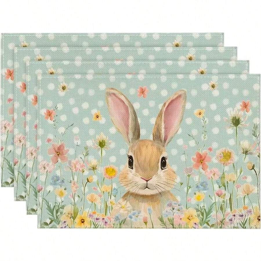 1/2/4/6/8/300 Pcs Luxury Placemat Set, Featuring Modern Minimalist Easter Bunny Pattern Design. Size: 12*18 Inches/30*45 Cm, Multiple Patterns Available, Suitable For Easter Dining And Home Decor.